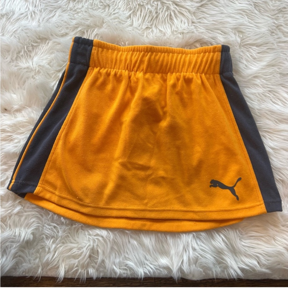 Puma Edition Women Athletic Terry Cloth Mini Skirt Orange Navy Blue Pull On S